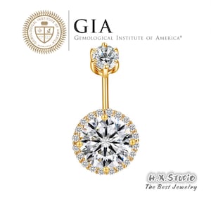 GIA Diamond Belly Ring in Solid 18k Gold/Halo Navel Ring/Sexy Piercing Body Jewelry/Custom Fine Jewelry/Gift for Women and Girl