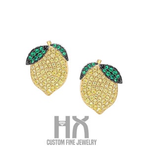 Yellow Diamond Lemon Stud Earrings in Solid 18k Gold/Custom Fine Jewelry/Personalization Design/Gift for Women and Girls