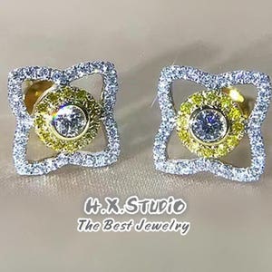 Diamond Earrings in Solid 18k Gold / Fancy Yellow Diamond Earrings / Custom Jewelry / Personalization Design / Gift for Women and Girls