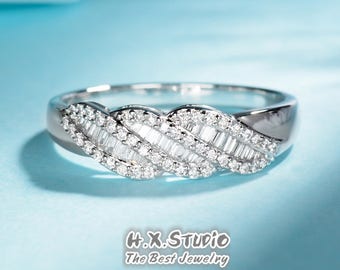 Diamond Wedding Band in Solid 18k Gold/Bridal Weave Ring/Daily Wedding Ring/Custom Fine Jewelry/Personalization Design/Gift for Her