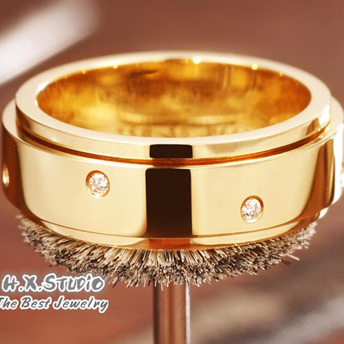 Diamond Spinning Wedding Ring in Solid 18k Gold/spinner Wide Etsy
