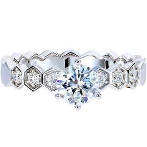 Bague de fiançailles Bee My Love en or 18 carats (0,16 CTW) + diamant cultivé en laboratoire central 2,0 CT VS2+ Clarté F+ Couleur | Bijoux HX