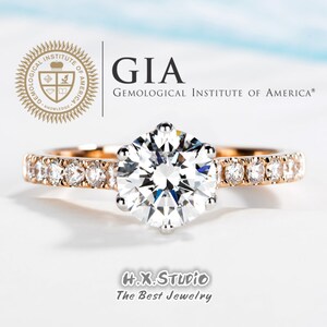 GIA Cert Runder Diamant Verlobungsring, 0.3ct-1.0ct, Solitär Ehering in massivem 18k 2-Ton Gold, Brautring, Jahrestag, Liebesgeschenk