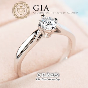 GIA Cert Runder Diamant Verlobungsring, 0.3ct-1ct, Solitär Diamant Ring in 18k Gold, Klassischer Vier-Krallen Ehering, Liebesgeschenk für Sie