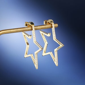 Diamond Large Star Stud Earrings in Solid 18k Gold/Minimalist Design/Custom Fine Jewelry/Personalization Design/Gift for Women and Girls