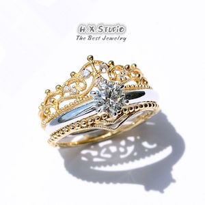 Diamond Solitaire Engagement Ring and Wrap Guard in Solid 18k Gold/Bridal Rings Set/Ring Guard Enhancer/Custom Fine Jewelry/Gift for Her