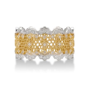 HX Jewelry | Diamond Lace Filigree Wide Ring in Solid Gold/Hollow Carved Wide Band/Custom Jewelry/Gift for Women and Girls