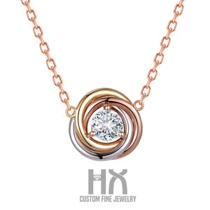 Trinity Diamond Pendant Necklace in Three-Colors Solid Gold/Custom Fine Jewelry/Gift for Women and Girls