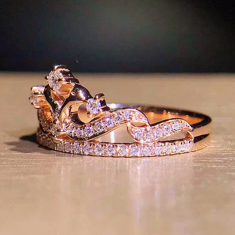 Diamond Tiara Ring in Solid 18K Gold Diamond Crown Ring Etsy