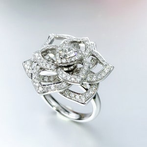 Gorgeous Solid 18K Diamond Flower Ring/Floral Statement Ring/Diamond Bouquet Ring/Custom Fine Jewelry/Personalization Design/Gift for Her