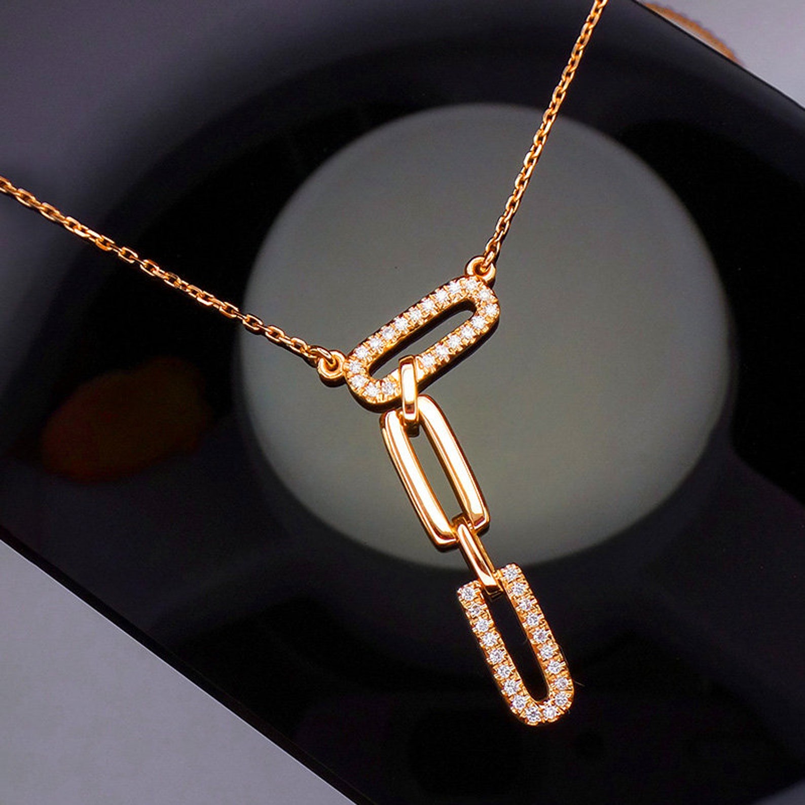 Diamond Elegant Link Dangle Necklace in Solid 18k Gold/custom Etsy