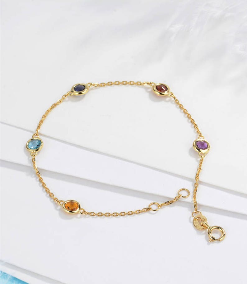 Multi Rainbow Gem Bracelet in Solid 18K Gold/anklet/custom - Etsy