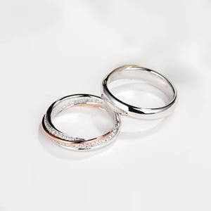 Diamond Matching Wedding Bands in Two Tone 18k Gold/couple - Etsy