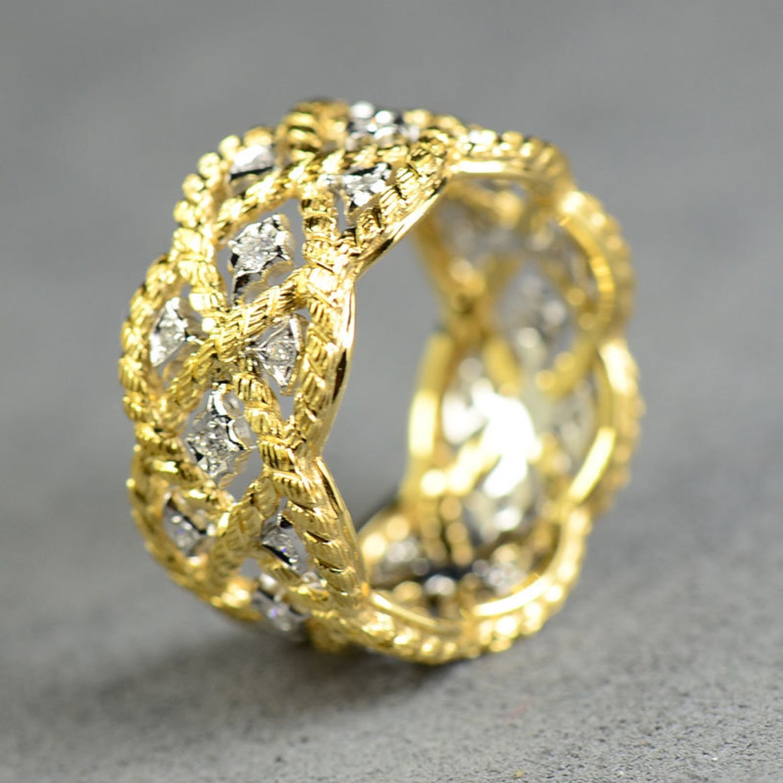 Gorgeous 18K Two Tone Gold Vintage Diamond Lace Ring Diamond | Etsy