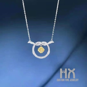 HX Jewelry | Yellow Diamond Dangle Pendant Necklace in Solid 18K Gold/Custom Jewelry/Personalization Design/Gift for Women and Girls