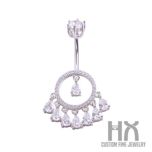Diamond Circle Navel Ring with Pear Cut Dangles/Sexy Navel Ring/Piercing Body Jewelry/Custom Fine Jewelry/Gift for Women and Girl