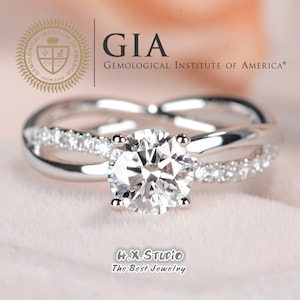 GIA Cert Runder Diamant Verlobungsring, 0.3ct-1.0ct, SolitärRing in 750er Gold, Kreuzband Ehering, Liebesgeschenk