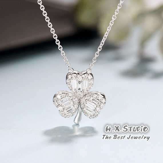 14K White Gold .10CTW Diamond Four Leaf Clover Pendant - Regal Jewelers
