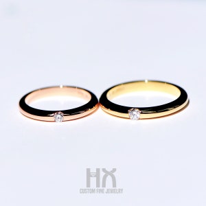 Alianzas de boda a juego de diamantes en oro de 18k / Anillo de pareja para amantes / Anillo de él y ella / Conjunto de anillos de boda / Joyería nupcial / Joyería fina personalizada