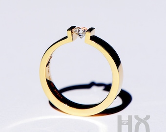 Tension Set Diamond Wedding Ring in Solid 18k Gold/Men's Solitaire Wedding Ring/Custom Fine Jewelry/Personalization Design/Gift for Her