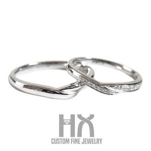 18Kゴールドのダイヤモンドマッチング結婚指輪/カップルリングセット/彼と彼女のリング/バレンタインデーギフト/ブライダルジュエリー/カスタムウェディングジュエリー