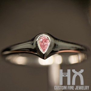 HX Jewelry | Pear Cut Pink Diamond Solitaire Engagement Ring in Solid 18k Gold/Custom Jewelry/Gift for Women and Girls