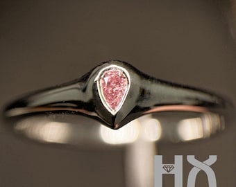HX Jewelry | Pear Cut Pink Diamond Solitaire Engagement Ring in Solid 18k Gold/Custom Jewelry/Gift for Women and Girls
