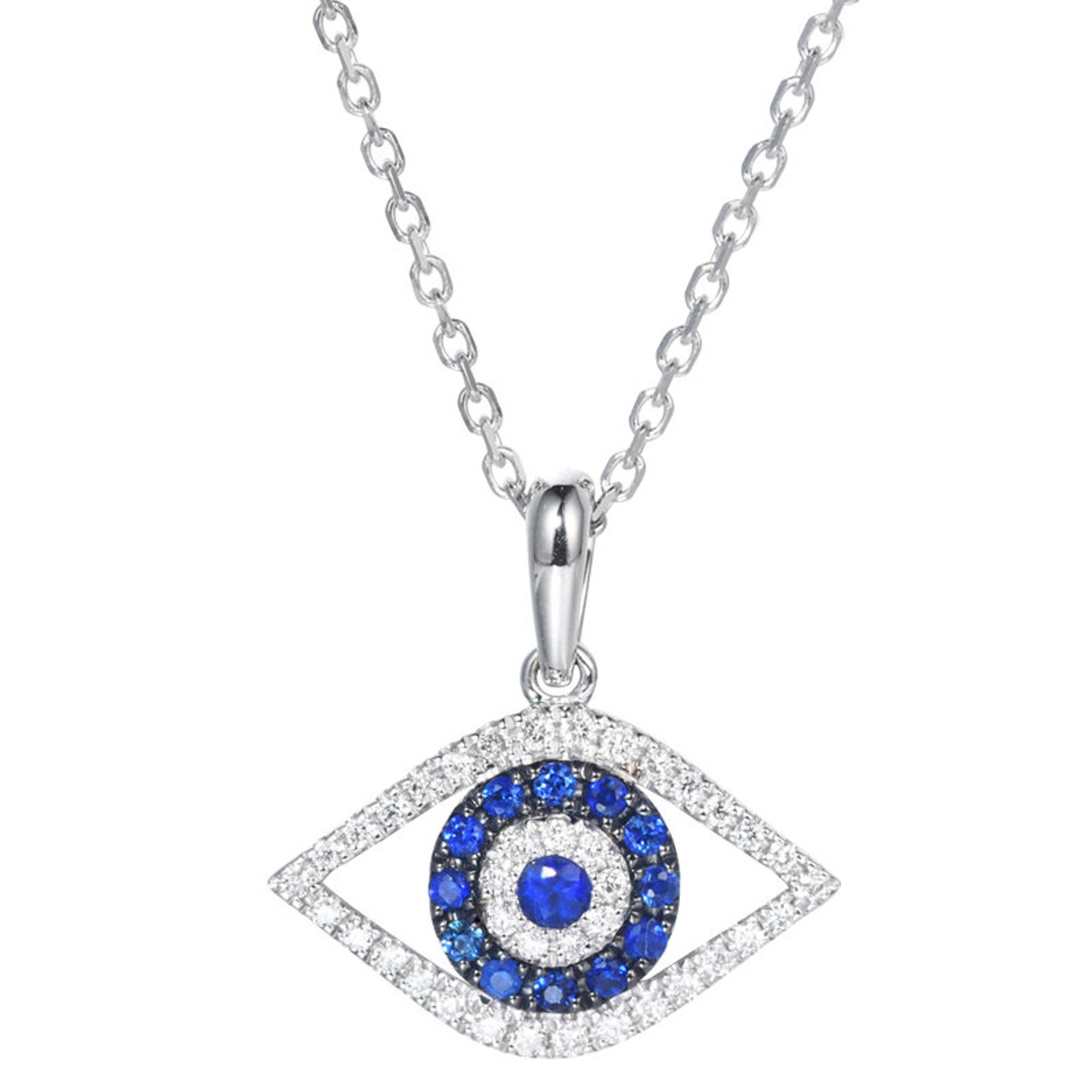 Diamond & Sapphire Evil Eye Pendant Necklace in Solid 18k Etsy UK