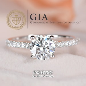 GIA Cert Runder Diamant Verlobungsring, 0.3ct-1.0ct, Solitär Vier Krallen Ehering in 18k Gold, Brautring, Jahrestag, Liebesgeschenk
