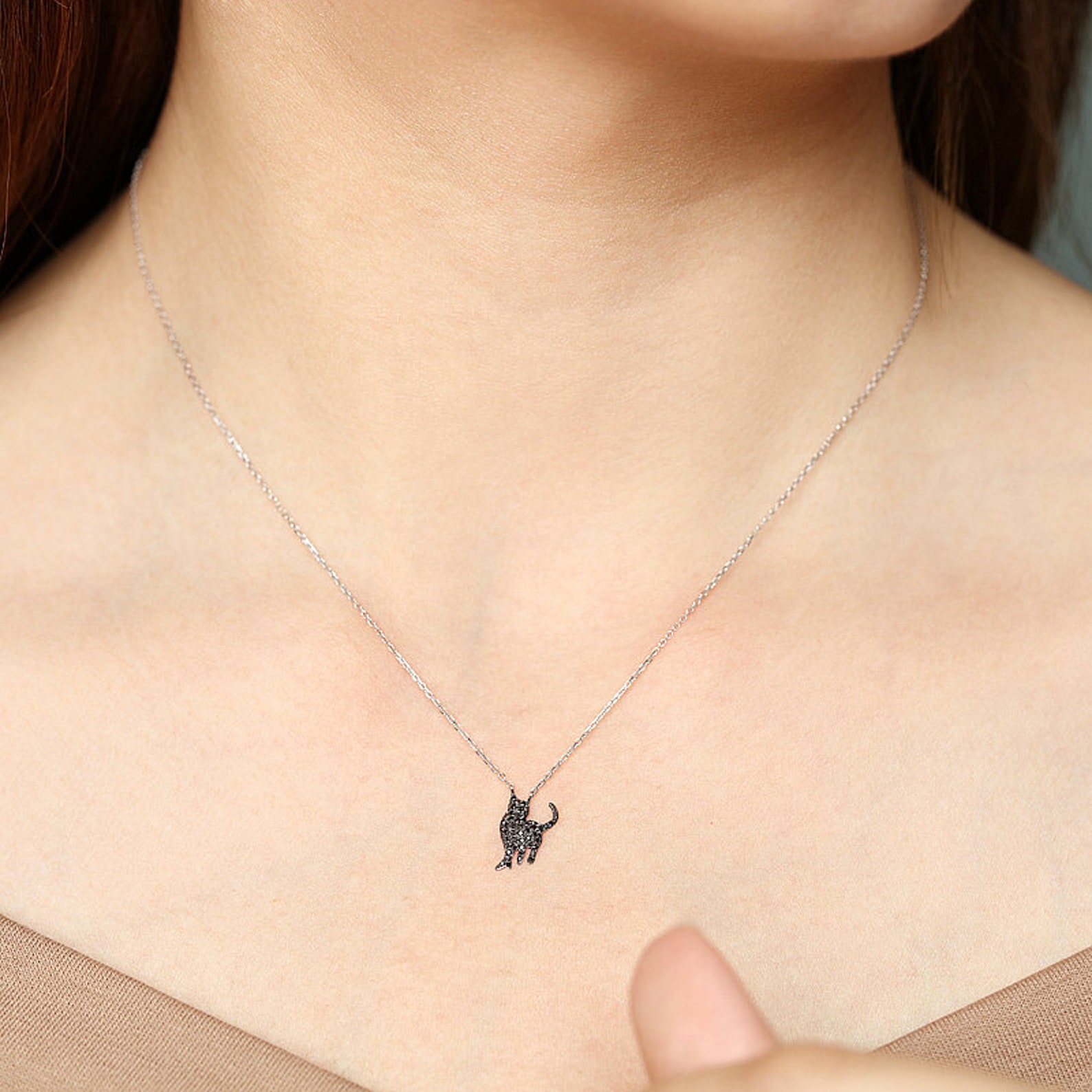 Black diamond cat necklace Clearance