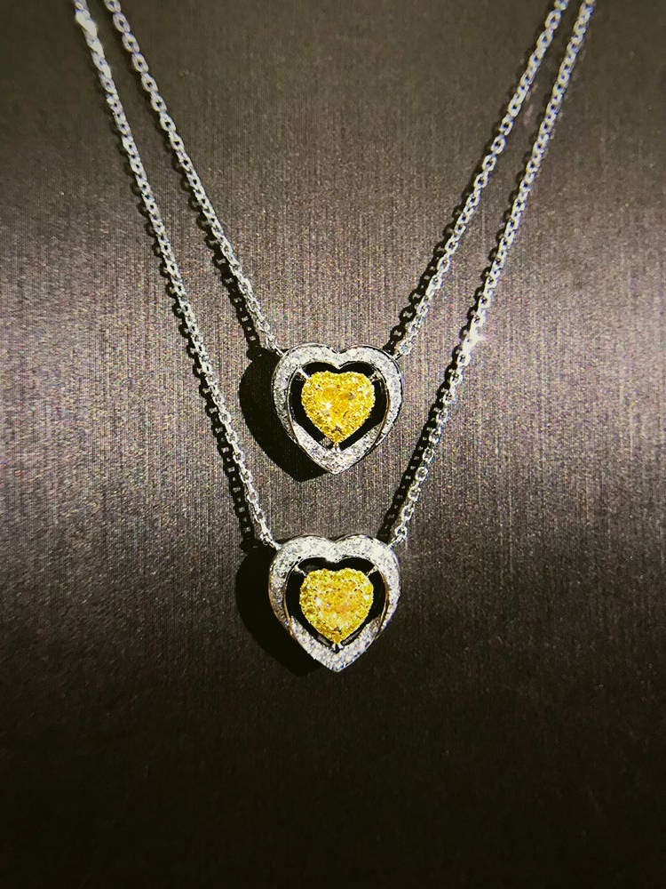 Fancy Yellow Diamond Heart Shape Pendant Necklace in Solid 18K - Etsy