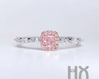 Pink Diamond Engagement Wedding Ring in Solid 18K Gold/Custom Fine Jewelry/Personalization Design/Gift for Women and Girls