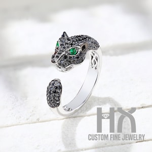 Black Diamond Leopard Wrap Ring in Solid 18K Gold/Diamond Black Panther Ring/Custom Jewelry/Personalization Design