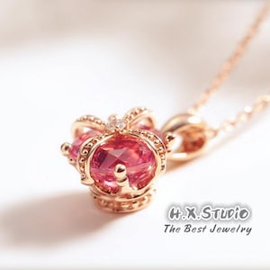 HX Jewelry | Diamond Tourmaline 3D Crown Pendant Necklace in Solid 18k Gold/Tiara Pendant/Custom Fine Jewelry/Gift for Women and Girls