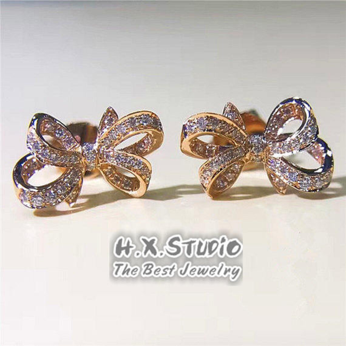 Gold Bow Tie Diamond Earrings