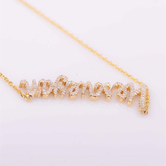 Diamond Nameplate Necklace in Solid 18k Gold/personalized Name Necklace ...