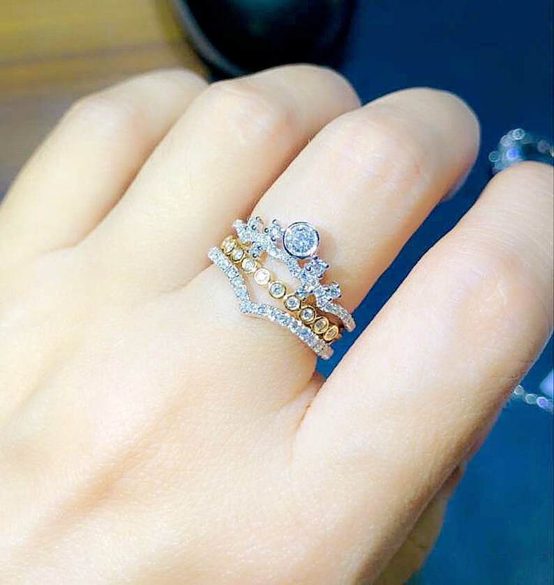 Diamond Double Bands Wedding Ring in Solid 18k Gold/tiara Ring Etsy