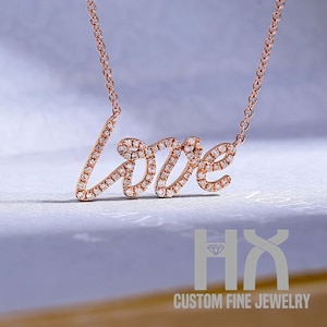 HX Jewelry / Diamond Love Letter Collar colgante en oro macizo de 18K / Joyería fina personalizada / Diseño de personalización / Regalo para mujeres y niñas
