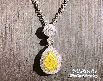 Solid 18k Gold Yellow Pear Shaped Diamond Necklace,Fancy Yellow Diamond Teardrop Pendant Necklace, Christmas/Anniversary/Wedding/Valentine