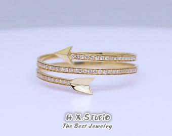 Diamond Cupid's Arrow Ring in Solid 18k Gold/Love Arrow Wrap Ring/Custom Fine Jewelry/Personalization Design/Gift for Women and Girls