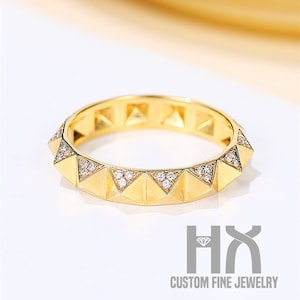 Pyramid Shape Diamond Wedding Ring in Solid 18k Gold/Art Deco Diamond Ring/Custom Fine Jewelry/Gift for Women and Girls
