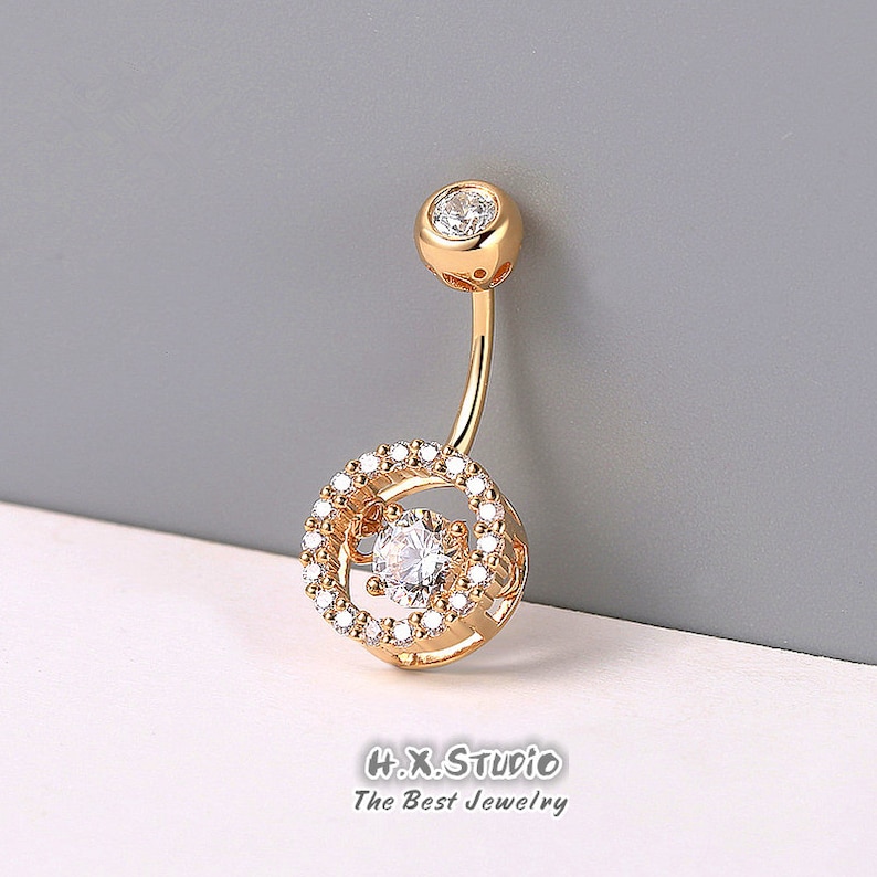 Solid 18k Gold Diamond Belly Button Ring Dancing Diamond Etsy