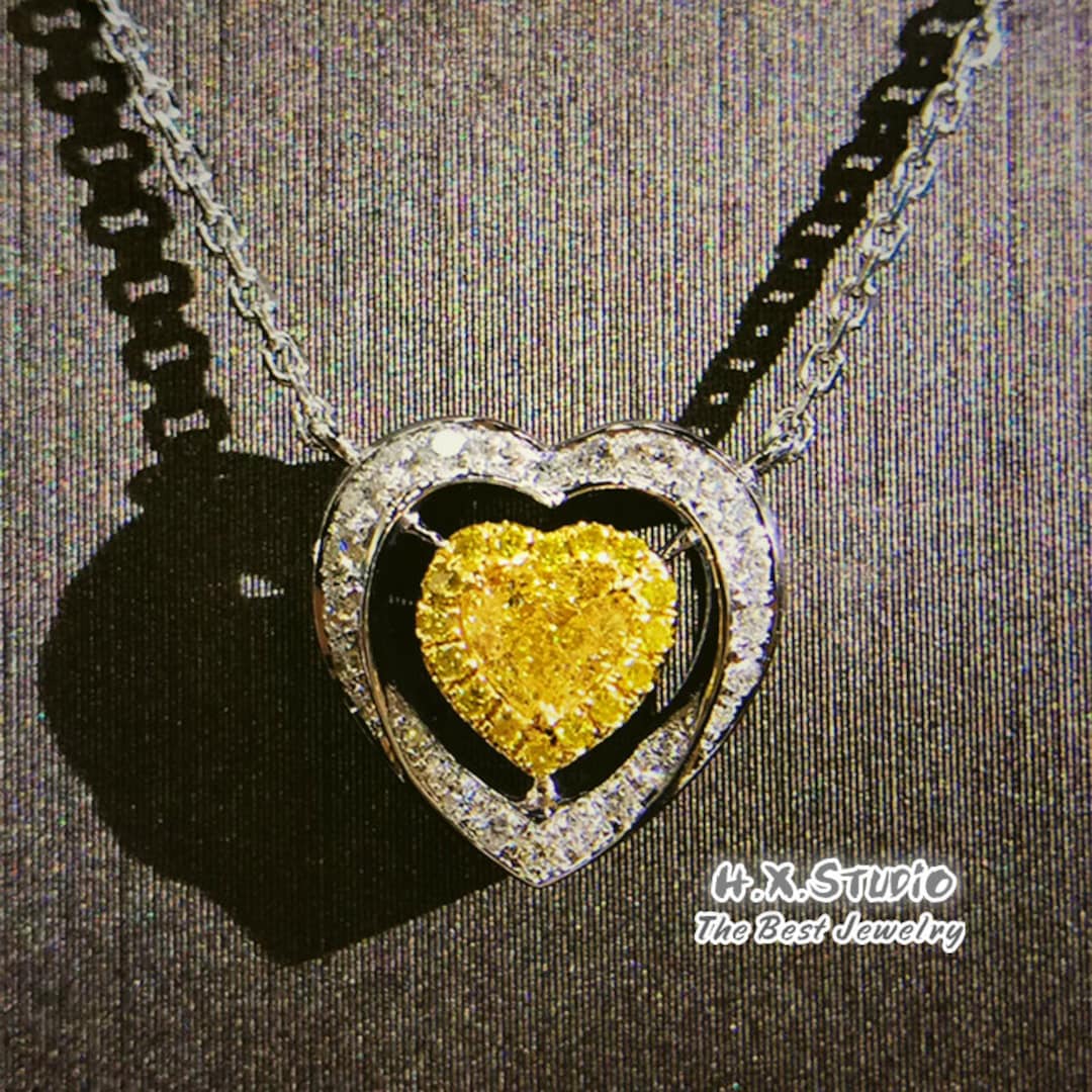 Fancy Yellow Diamond Heart Shape Pendant Necklace in Solid 18K Gold custom Jewelry personalization Design gift for Women and Girls Etsy Singapore
