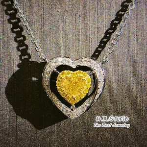 Fancy Yellow Diamond Heart Shape Pendant Necklace in Solid 18K Gold/Custom Jewelry/Personalization Design/Gift for Women and Girls