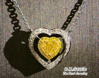 Fancy Yellow Diamond Heart Shape Pendant Necklace in Solid 18K Gold/Custom Jewelry/Personalization Design/Gift for Women and Girls