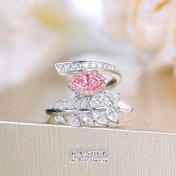 1.10CTW GIA Pink Diamond Wrap Ring in Solid 18k 2 tone Gold olive