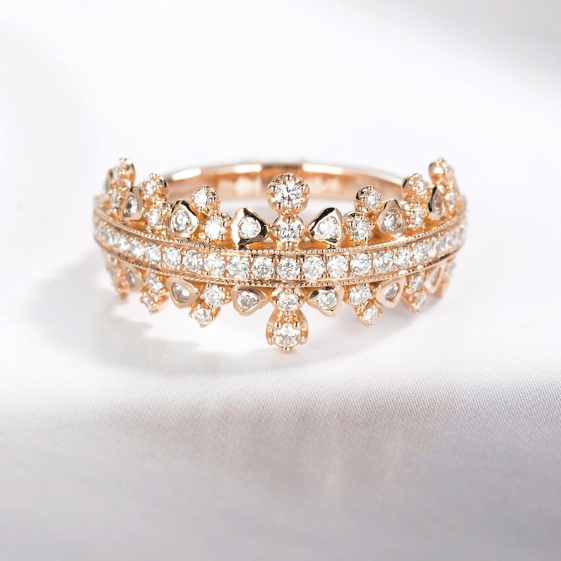 Diamonds Tiara Wedding Band in 18K Gold/vintage Style Crown Etsy