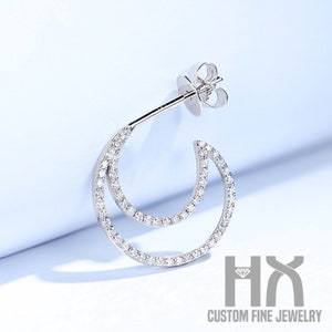 Diamond Crescent Moon Stud Earrings in Solid 18k Gold/Custom Fine Jewelry/Personalization Design/Gift for Women and Girls