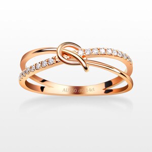 Diamond Lovely Knot Wedding Ring in Solid 18k Gold/Bridal Stacking Ring/Custom Jewelry/Personalization Design/Gift for Women and Girls