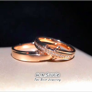18Kゴールドのダイヤモンド結婚指輪/カップルリングセット/彼と彼女の指輪/カップル用プロミスリング/マッチングバンド/エンゲージリング/結婚指輪